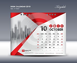 OCTOBER Desk Calendar 2019 Template, Week starts Sunday, Stationery design, flyer design vector, printing media creative idea