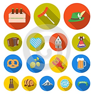 October festival in Munich flat icons in set collection for design.Tradition and fun vector symbol stock web