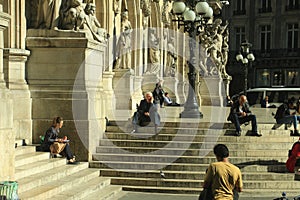 October 13, 2017, France, Paris, people sitting on the stairs