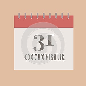 October 31 Halloween day calendar flat style vector icon illustration