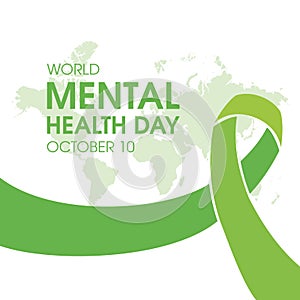 World Mental Health Day poster with green ribbon vector illustration