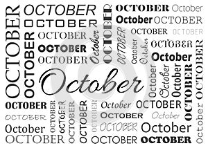 OCTOBER lettering in various font types