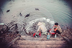 26 OCTOBER 2017. life of people living near Kien Giang River, Le Thuy District, Quang Binh. People often use the water here to bat