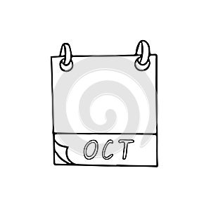 October month calendar page hand drawn in doodle style. simple scandinavian liner. planning, business, date, day. single element
