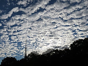 October Sunset Cloud Formations and Tower