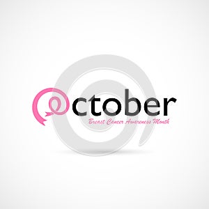 October typographical & Pink ribbon icon.Breast Cancer October A