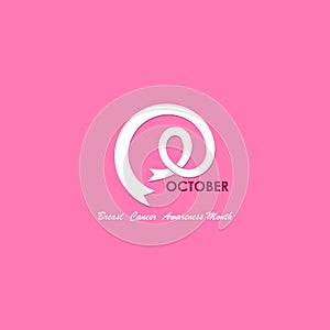 October typographical & Pink ribbon icon.Breast Cancer October A