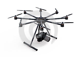 Octocopter with DSLR camera isolated on white background