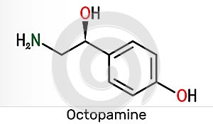 Octopamine molecule. It is biogenic phenylethanolamine, sympathomimetic drug. Skeletal chemical formula