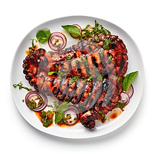 Octopus as a delectable seafood delicacy, isolated on a clean white background.