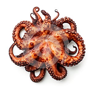 Octopus as a delectable seafood delicacy, isolated on a clean white background.