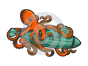 octopus attacked submarine color sketch raster