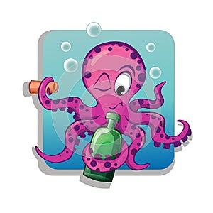 Octopus with bottle