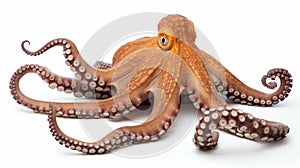octopus is a cephalopod of the Octopodidae family at sea on white background. generative ai