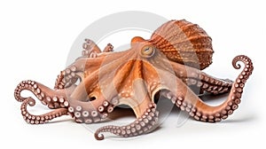 octopus is a cephalopod of the Octopodidae family at sea on white background. generative ai