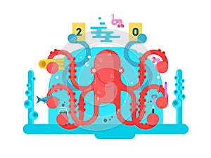 Octopus character design flat