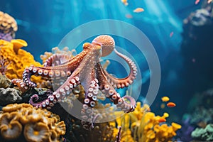 Octopus and coral reef in the sea