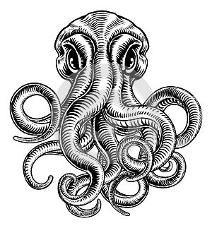 Octopus or Cthulhu Squid Monster Vintage Woodcut photo