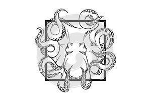 Octopus in deep. Template for logo, label and emblem