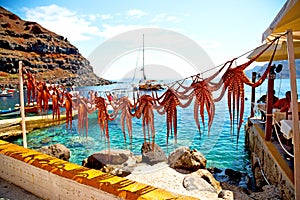 octopus drying in greece santorini and light
