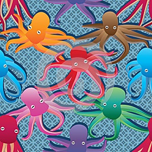 Octopus eight symmetry seamless pattern