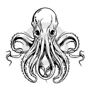 Octopus. Engraved hand drawn in old sketch, vintage creature. Nautical or marine, monster.