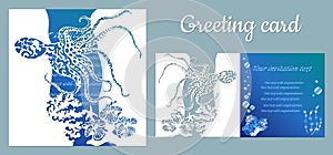Octopus. Fauna with marine animals. Template for making a postcard. Vector image for laser cutting, plotter printing and