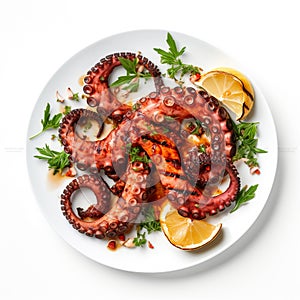 Octopus Grilled isolated on white background, AI Generative