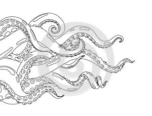 Octopus. Hand drawn background with octopus. Cartoon underwater marine animal. Coloring vector illustration of kraken or