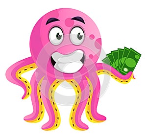 Octopus hodling money illustration vector