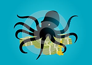 Octopus holding money with it`s tentacles