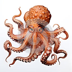 Octopus isolated on white background. 3d illustration. High resolution. Ai generated