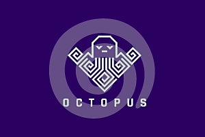 Octopus Logo Geometric Design Seafood Restaurant Bar vector template. Squid Kraken Logotype concept icon