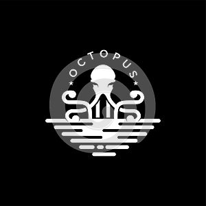Octopus Logo, Simple Octopus Vector Logo Design, Isolated on Black Background. Vector illustration