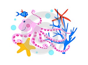 Octopus. Marine life, underwater world, aquarium fish. Vector illustration on a white background