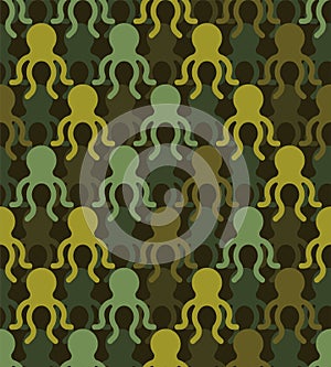 Octopus military texture. Poulpe army pattern. Soldier protective background. War hunter camouflage ornament. Vector illustration