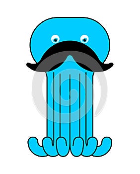 Octopus with mustache isolated. Mustached poulpe see animal. vector illustration