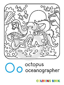 Octopus oceanographer ABC coloring book Alphabet O