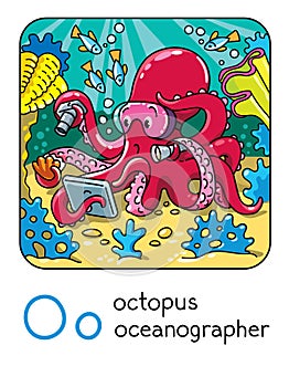 Octopus oceanographer ABC Funny animals alphabet O