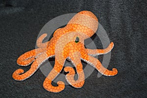 Octopus orange toy on grey background