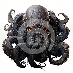 Octopus on a plain background, a terrifying animal with tentacles and suckers