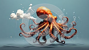 An octopus releasing a cloud of ink to confuse and deter predators. minimal 2d illustration Psychology art concept