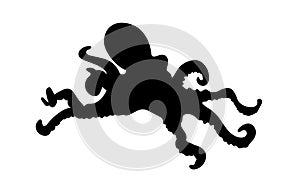 Octopus Silhouette White Background Live Living Sea