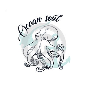 Octopus sketch drawing print design vector