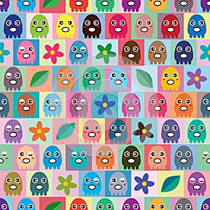 Octopus small colorful symmetry seamless pattern