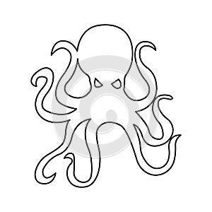 Octopus or squid drawn in black line in a minimalistic style. The design is suitable for decoration