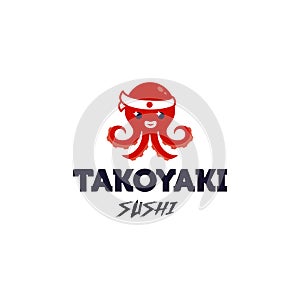 Octopus squid logo japanese food  sushi takoyaki chef icon vector cartoon mascot sticker illustration