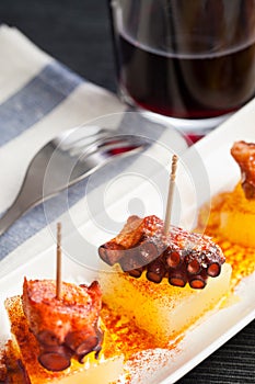 Octopus tapa with wine