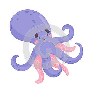 Octopus with Tentacles as Sea Animal Floating Underwater Vector Illustration