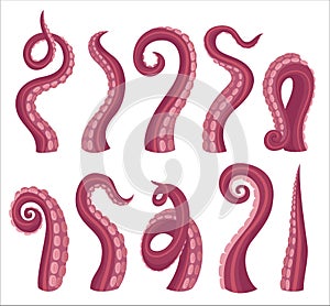 Octopus tentacles cartoon color vector illustrations set